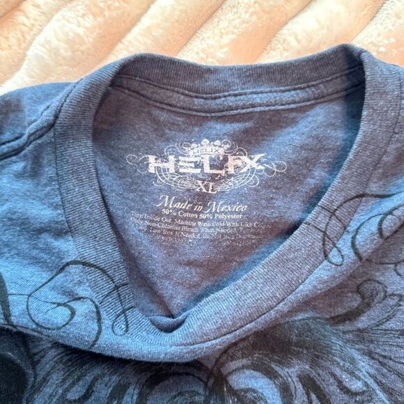 Helix Y2k Grunge Vintage Affliction Blue Skull Men's T-Shirt Size XL - Picture 8 of 8